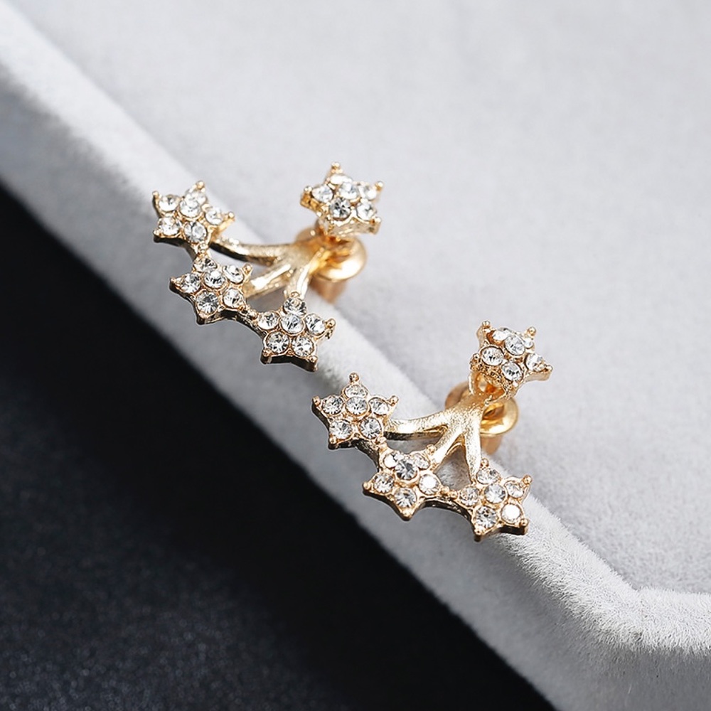 Gold/Crystal Star Studs w Jackets - Picture 4 of 7